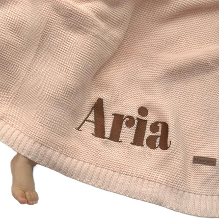 Monbebe Personalized Baby Blanket with Name | Custom Newborn Gift | Embroidered Infant Blanket | Soft Cotton Knit Swaddle | Monogrammed Baby Bedding | Boys and Girls Crib Throw (Light Pink)