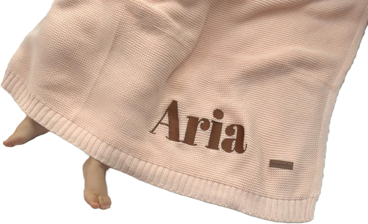 Personalized Baby Blanket with Name - Light Pink Cotton Knit Swaddle