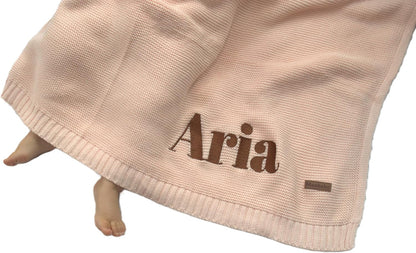 Personalized Baby Blanket with Name - Light Pink Cotton Knit Swaddle