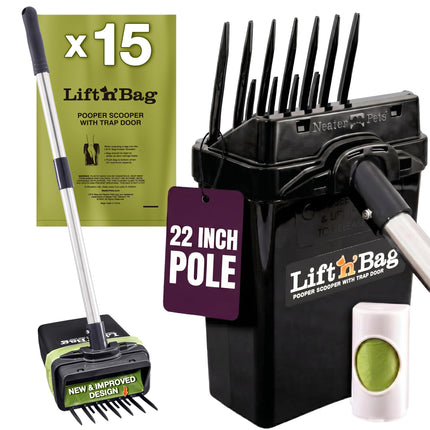 Lift N' Bag Dog Pooper Scooper with 22" Pole, 15 Bags