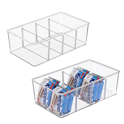 8 Pack Food Storage Organizer Bins, Clear Plastic, 4 Compartments