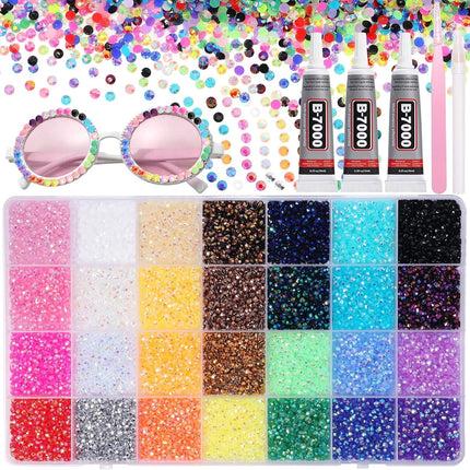 32000Pcs Rhinestones for Bedazzling Kit with Tools, 3mm Flatback Resin Gems for Crafting, Colorful Resin Rhinestones Bedazzler Kit for Clothing Shoes DIY Tumblers & Face Makeup