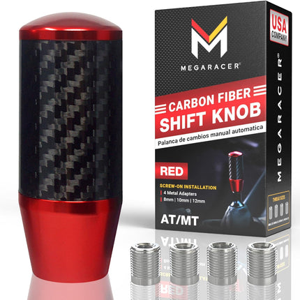 Premium Red Carbon Fiber Shift Knob - 4 Metal Threaded Adapters, 4 5 6 Speed Manual & Buttonless Automatic Transmission Cars, Weighted Gear Stick Shifter Knobs, (M8, M10x1.25/1.5, M12x1.25), JDM Style