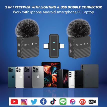 Wireless Lavalier Microphone for iPhone & Android, Auto-Pairing Noise-Reduction Clip-On Mini-Mic with Charging Case, Headphone Monitoring, Wide Compatibility for Recording & Vlogging