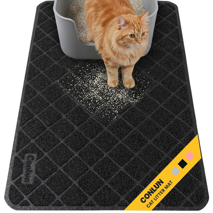 Cat Litter Mat Litter Trapping Mat, Premium Durable PVC Grid Mesh with Scatter Control, Non-slip, Less Waste Cat Litter Box Mat, Soft on Kitty’s Paws, Urine Waterproof, 24" x 17" Grey