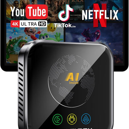 Magic AI Box Wireless CarPlay Adapter, Fast Car Video Box Plug & Play, Easy Setup, Supports Netflix/YouTube/TF Card Streaming Equalizers and More for OEM Wired CarPlay/Android Auto Cars (Glossy Black)
