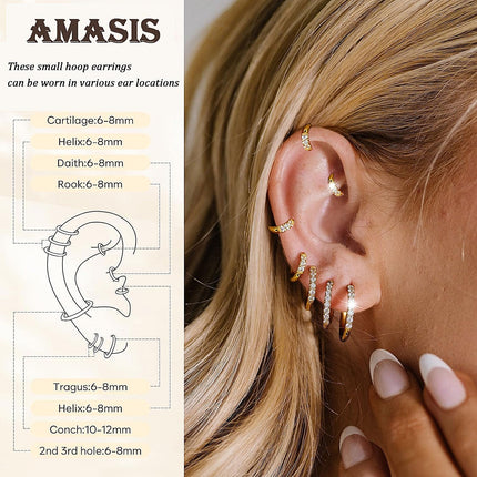 Small Hoop Earrings for Women Men,316L Surgical Steel Hinge Huggie Hoop Earrings fit Cartilage Helix Tragus Sung Conch 1st Lobe Hole Earlobe Lightweight Hypoallergenic Earrings