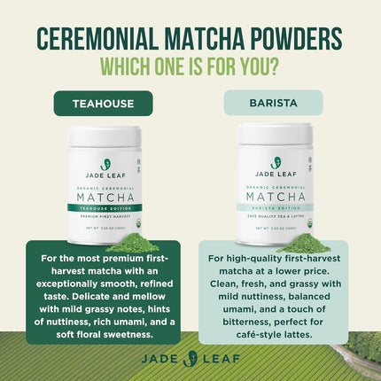 Jade Leaf Matcha Barista Blend Ceremonial Grade Matcha Green Tea Powder - 100% Pure Japanese First Harvest Green Tea for Lattes, Ceremonies, 50g / 1.76 Ounce (Pack of 1)