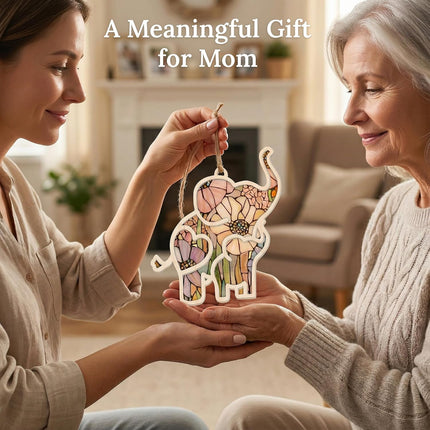 Mothers Day Gifts for Mom, Mom Gifts from Daughter Son, Elephant Ornament with Story Card & Envelope, 4x4 Inch Acrylic Wood Keepsake, Birthday Gifts for Mom, New Mom Gift