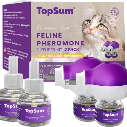 TopSum Cat Calming Pheromone Diffuser: Feline Pheromones Plug in for Stress, Along At Home, Spraying, Fighting, Scratching, Aggression & Excessive Meowing (Purple)