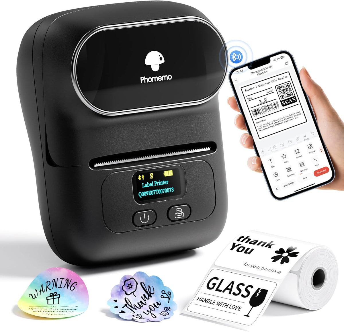 Label Makers - Barcode Label Printer Bluetooth Label Maker Portable Thermal Printer for Small Business, Address