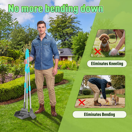 Pooper Scooper and Adjustable Long Handle Dog Pooper Scooper with Spade Shovel, Tray & Rake for Lawns Heavy Duty, Stainless Metal Large Medium Small Pet Supplies on Grass Dirt or Gravel.