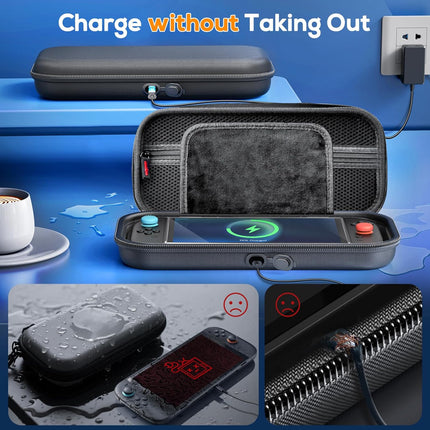 Auarte [Charge Inside] Switch 2 Carrying Case for Nintendo Switch 2 Console 2025 / Switch Original/Switch OLED, Slim Travel Carry Case for Switch 2 Accessories with 10 Game Card Storage (Black-Slim Case Bundle)