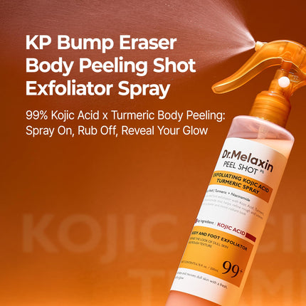 Peel Shot Kojic Acid Turmeric Body Exfoliator Spray 6.76 fl.oz - AHA PHA Niacinamide Body Scrub for KP Bumps, Dark Spots, Uneven Skin Tone, Dead Skin, Korean Skin Care