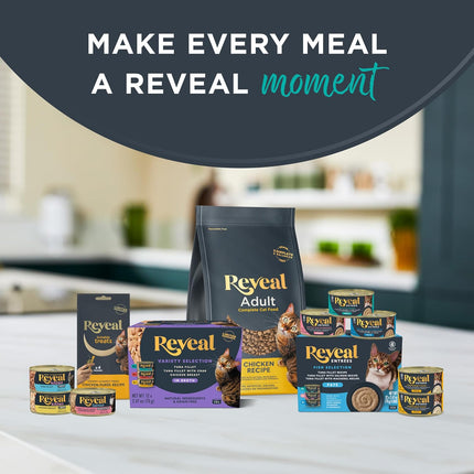 Reveal Entrées Natural Wet Cat Food, Grain-Free with Added Vitamins & Minerals, Carrageenan-Free and High Protein, Variety Selection in Broth (12 x 2.47 oz cans)