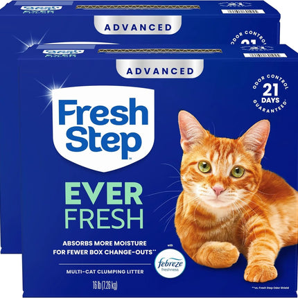 Fresh Step Advanced Ever Fresh Multi Cat Clumping Cat Litter with Febreze Freshness, Low Dust, Odor Control with Ammonia Block Tech, Compatible in Automatic Litter Boxes, 32 lb. (2 x 16 lb.)