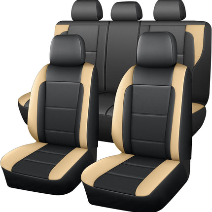 Full Set Car Seat Cover Custom Fit for Outback Forester Crosstrek Impreza Perforated Breathable Faux Leather Seat Protector Custom Seat Covers(Black&Beige,5 Seats)