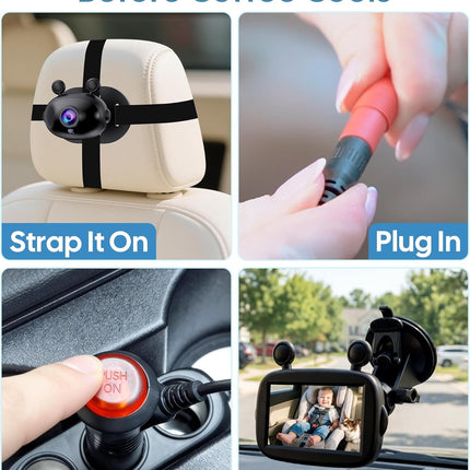 HD 1080P Day& Night Vision Car Seat Camera - Easy to Install 150° Wide Angle Baby Car Camera for Full Backseat View - Brightness Adjustment Monitor Fits Most Cars,SUVs,Trucks