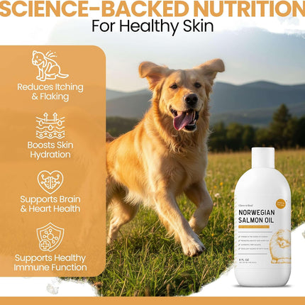 Salmon Oil for Dogs - Premium Fish Oil for Skin and Coat Health - Omega 3 Supplement - Supports Itchy Skin - 8 oz Liquid - Norwegian Dog Salmon Oil - Essential Dog Supplement