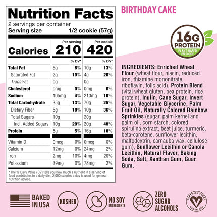 Lenny & Larry's Protein Cookie, [Birthday Cake], Chewy Soft Baked, 16g Plant Protein, Vegan, Non-GMO, High Fiber, 4 Ounce Cookie (Pack of 12)