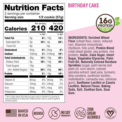 Protein Cookie, [Birthday Cake], Chewy Soft Baked, 16g Plant Protein, Vegan, Non-GMO, High Fiber, 4 - photo 2