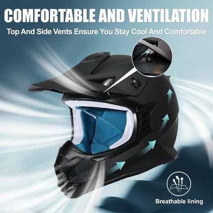 Kids Dirt Bike Helmets Youth Motorcycle Helmet, Kids Motorcycle Full Face Helmet for Off-Road, ATV, UTV, Street Riding with Goggles Gloves, DOT Approved
