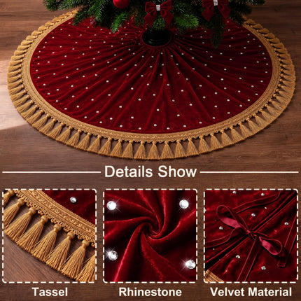 55 Inch Burgundy Christmas Tree Skirt Velvet, Round