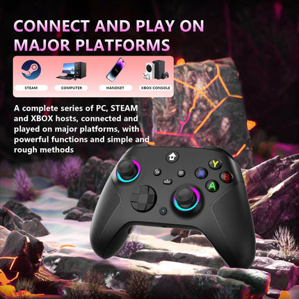 YUYIU 2.4GHz Controller with 7 Colors RGB Light for Xbox Controller, Xbox One Series X|S,Consoles,Steam PC Windows, with 1000mAh Battery/Dual Vib-ration/Turbo/Programmable, 3.5mm Audio Jack (BLACK)
