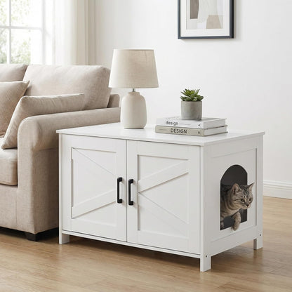 White Wooden Cat Litter Box Enclosure with Barn Door - photo 4