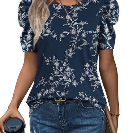 Summer Tops for Women Puff Sleeve Crewneck T Shirts Casual Blouses Spring Outfits Fashion Clothes