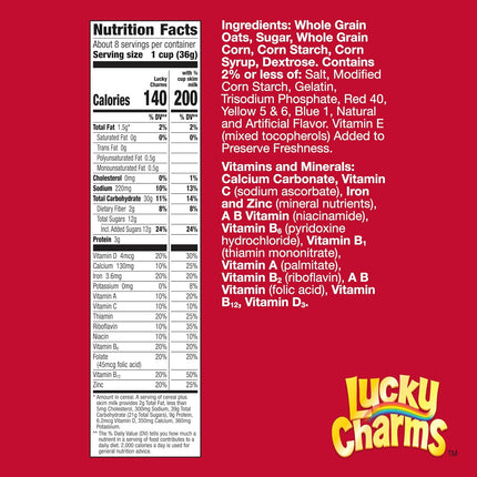 Lucky Charms Gluten Free Cereal with Marshmallows, Kids Breakfast Cereal, Made with Whole Grain, 10.5 oz