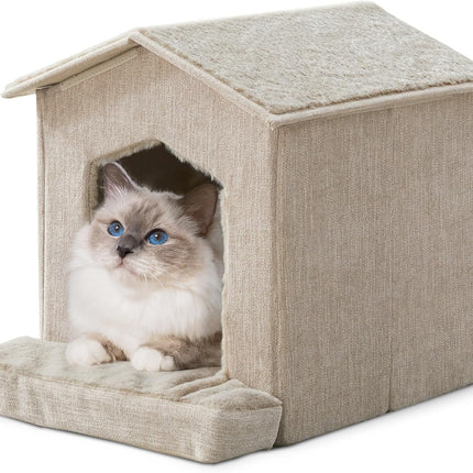Cat Beds for Indoor Cats,Cat Houses,Cat Cave with Orthopedic Cushion,Foldable Cat Condos,Hideaway,Shelter,Beige Cat Tent for Small Dogs and Rabbit,Squirrel