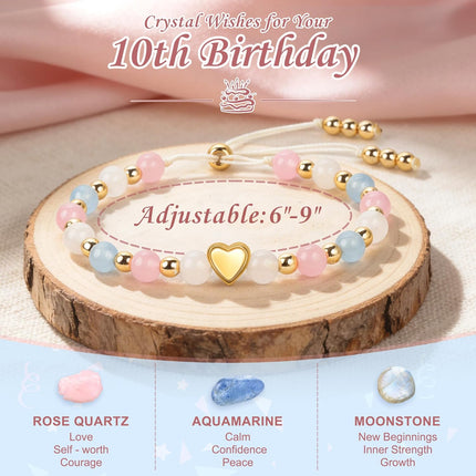 Sereney Birthday Gifts for Girls, Healing Crystal Bracelet as 10 16 Year Old Birthday Gift, Adjustable Beaded Bracelet as Sweet 16/Double Digits Gifts for Daughter Granddaughter Niece Goddaughter Sister