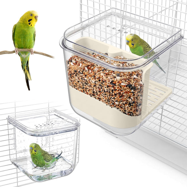 No Mess Automatic Bird Feeder with Hooks Hanging,2 in 1 Bird Bath