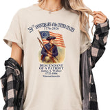 Descendant Shirt, Custom Descendant of a Patriot T-Shirt, Personalized 1776–2026 Vintage American Independence Day Tee, 4th of July Shirt and Sweatshirt for Kids & Adults Multiple Colors