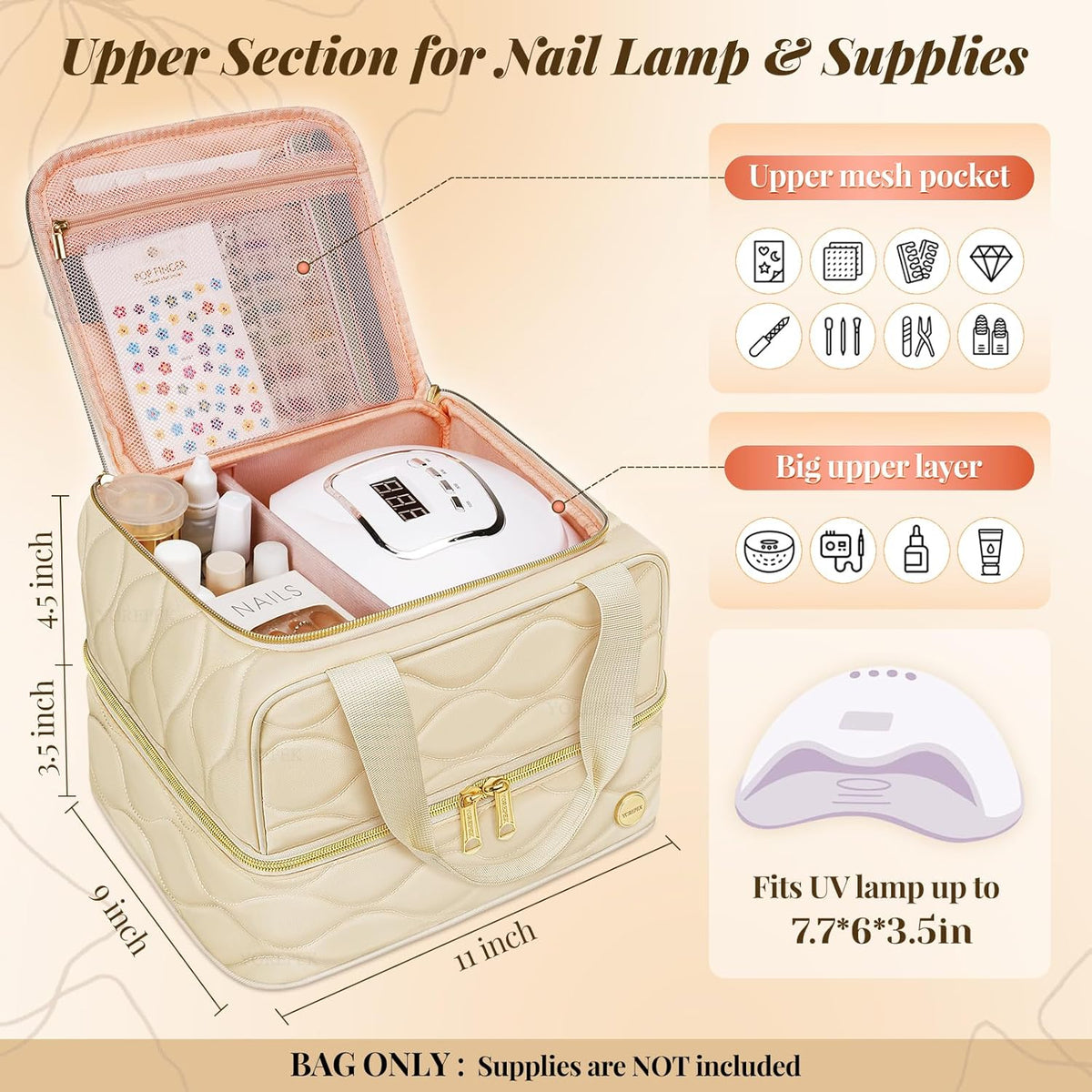 Nail Polish Organizer Case Holds 42+ Bottles (15ml/0.5 fl.oz), 2-Layer Nail Kit Bag with Compartments - photo 4