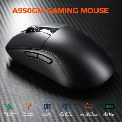 DAREU A950GM Wireless Gaming Mouse, 60g Lightweight, 26K DPI PAW3395 Optical Sensor, 2.4G/BT/Wired,Support 30-40min Fast Charge, 5 Programmable Buttons for PC/Laptop/Mac