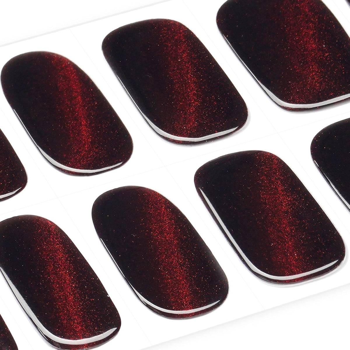 Semi-Cured Gel Nail Strips Dark Red Cat Eye Magnetic Wraps, 28 Stickers - photo 3