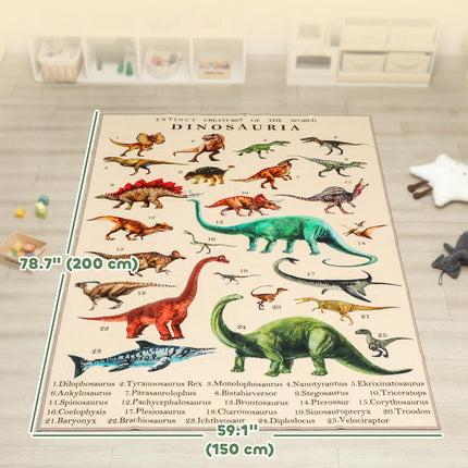 Qaba Extra Large Baby Play Mat 6.6' x 4.9', Educational Polyester Crawling Mat, Non-Slip Puzzle Rug, for Toddlers, Living Room and Bedroom with Dinosaur Pattern, Khaki