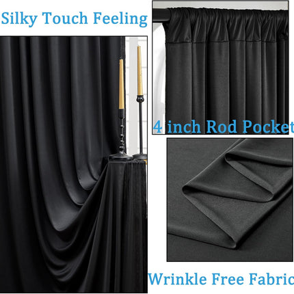 20ft x 10ft Wrinkle Free Black Backdrop Curtains for Parties, 4 Panels 5x10ft Silky Polyester Black Photo Backdrop Drapes for Wedding Graduation Birthday Party Photography Background