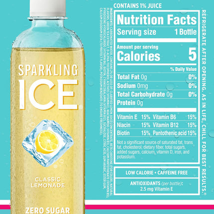 Sparkling Ice Blue Variety Pack, Zero Sugar Sparkling Water, with Vitamins and Antioxidants, 17 fl oz, 12 count (Classic Lemonade, Strawberry Watermelon, Grape Raspberry, Lemon Lime)