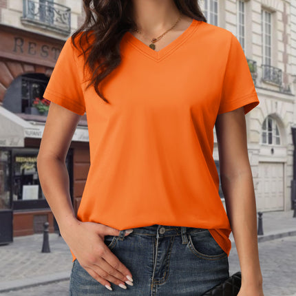 Women's Cotton T Shirt V-Neck Short Sleeve Shirt Classic-Fit Casual Breathable Tee Summer Basic Tops