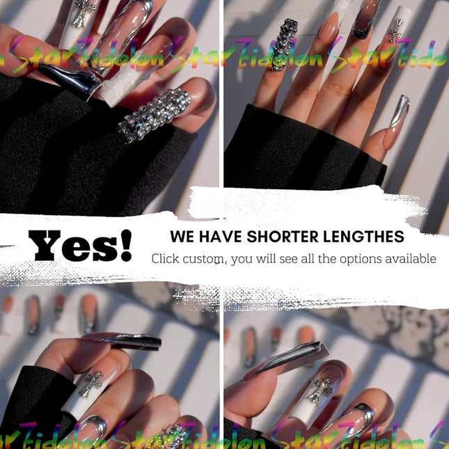 Painted White Neon Long French Press-On Nails