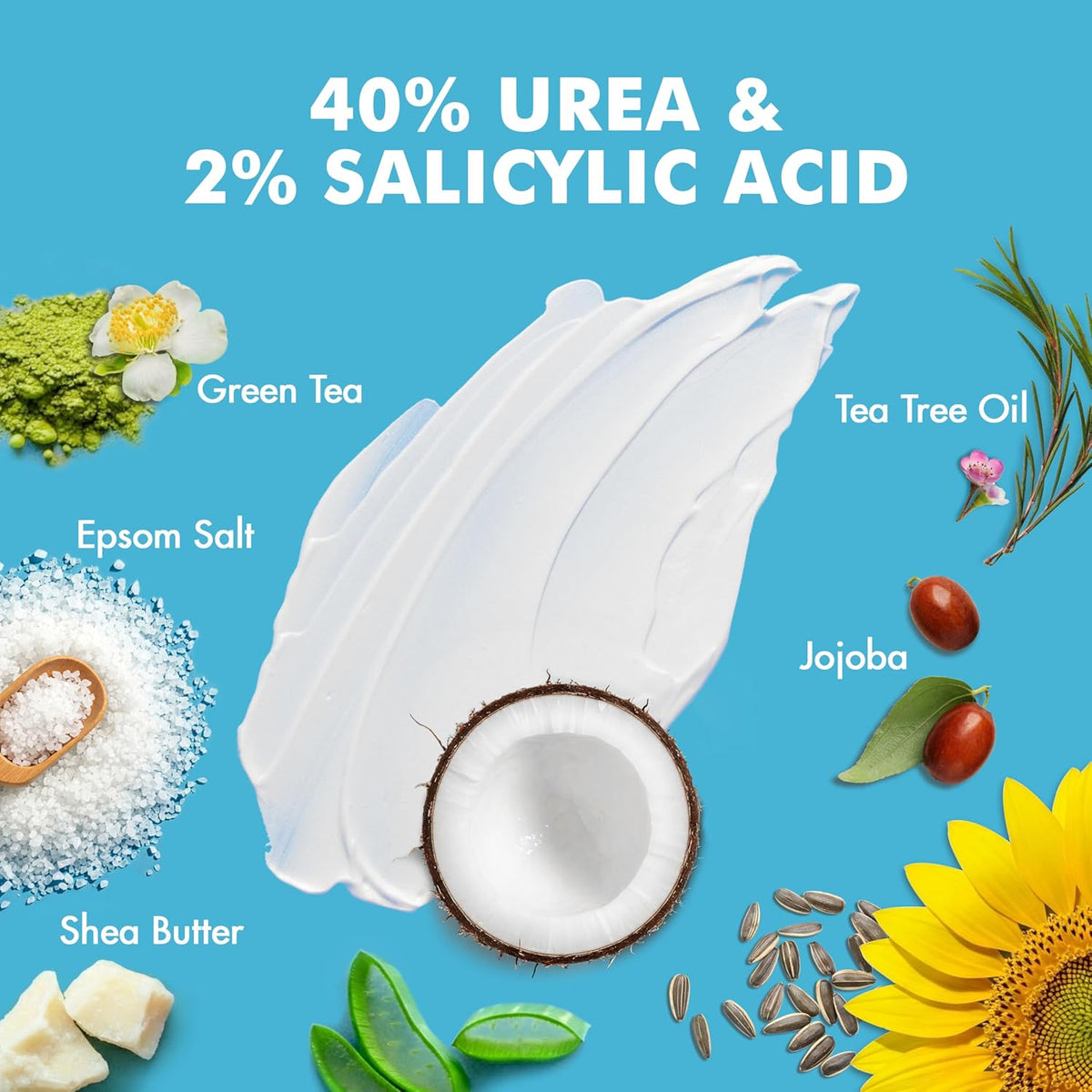 Urea Cream 40% plus Salicylic Acid 2%, Foot Cream for Dry Cracked Heels Feet Knees Elbows Hands, Foot - photo 2