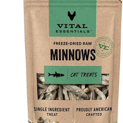 Vital Essentials Freeze Dried Minnows Cat Treats | Single Ingredient | Premium Quality | Grain Free, Healthy Treats for Cats, 1 oz Bag