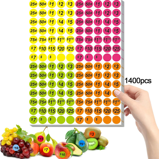 Garage Sale Price Stickers, 1400 PCS 3/4 Inch Price Stickers for Yard Sales, Flea Markets, County Fairs & Retail Use