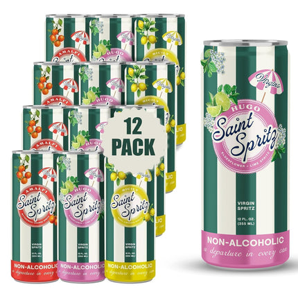 Saint Spritz Non Alcoholic Drink Variety Pack (12-Pack) | Italian Spritz Cans | Amalfi, Sicily & Hugo Flavors | Sparkling Mocktail Aperitif Sampler | Premium Non Alcoholic Wine