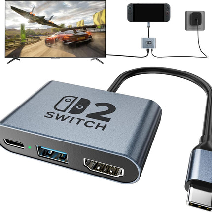 Switch 2 Dock,Portable USB C Docking Station with 4K@120Hz/PD 100W/USB 3.0 Port,Aluminum Alloy Travel TV Dock for Switch/Steam Deck/ROG Xbox Ally X/Legion Go 1/2/S