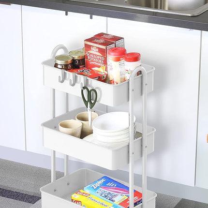 3-Tier Heavy Duty Metal Utility Rolling Cart, White - photo 5