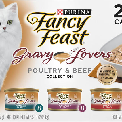 Purina Fancy Feast Gravy Lovers Poultry and Beef Grilled Gourmet Wet Cat Food Variety Pack - (Pack of 24) 3 oz. Cans